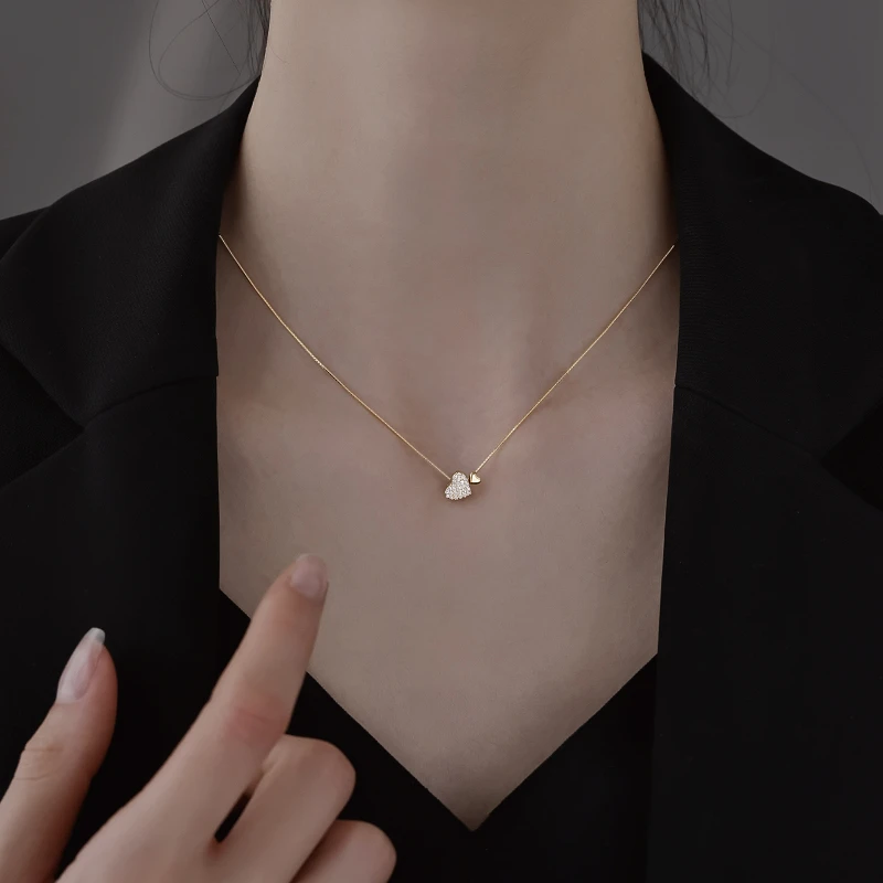 坠链均925银锆石 925银心形项链女2025新款爆款百搭精致锁骨链