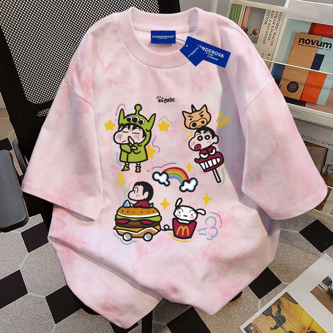 100%纯棉极简清新高级感扎染短袖t恤男女夏季宽松圆领情侣上衣ins