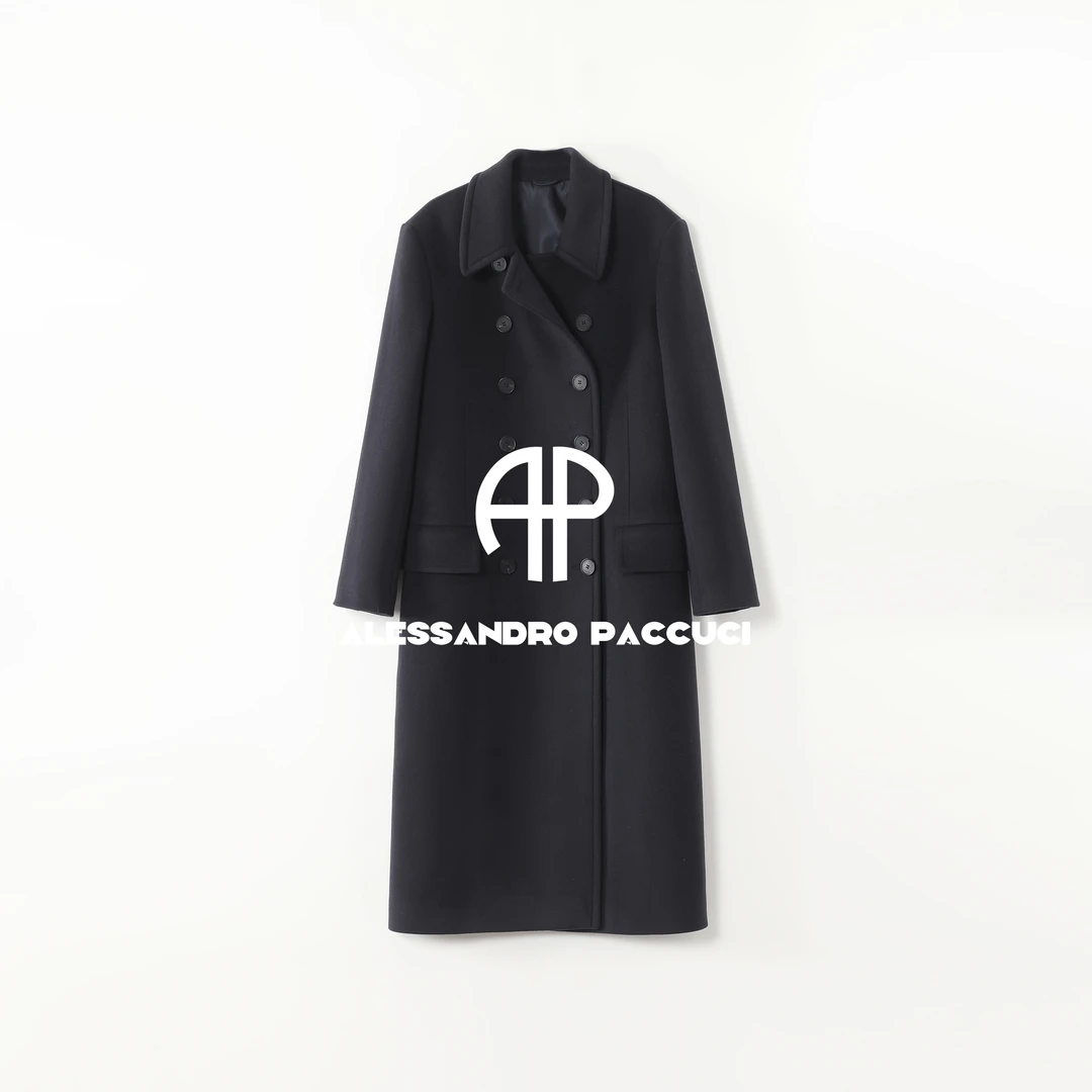 AP洛哥54024DY【素希】绵羊毛+山羊绒翻驳领双排扣时尚气质长款大衣