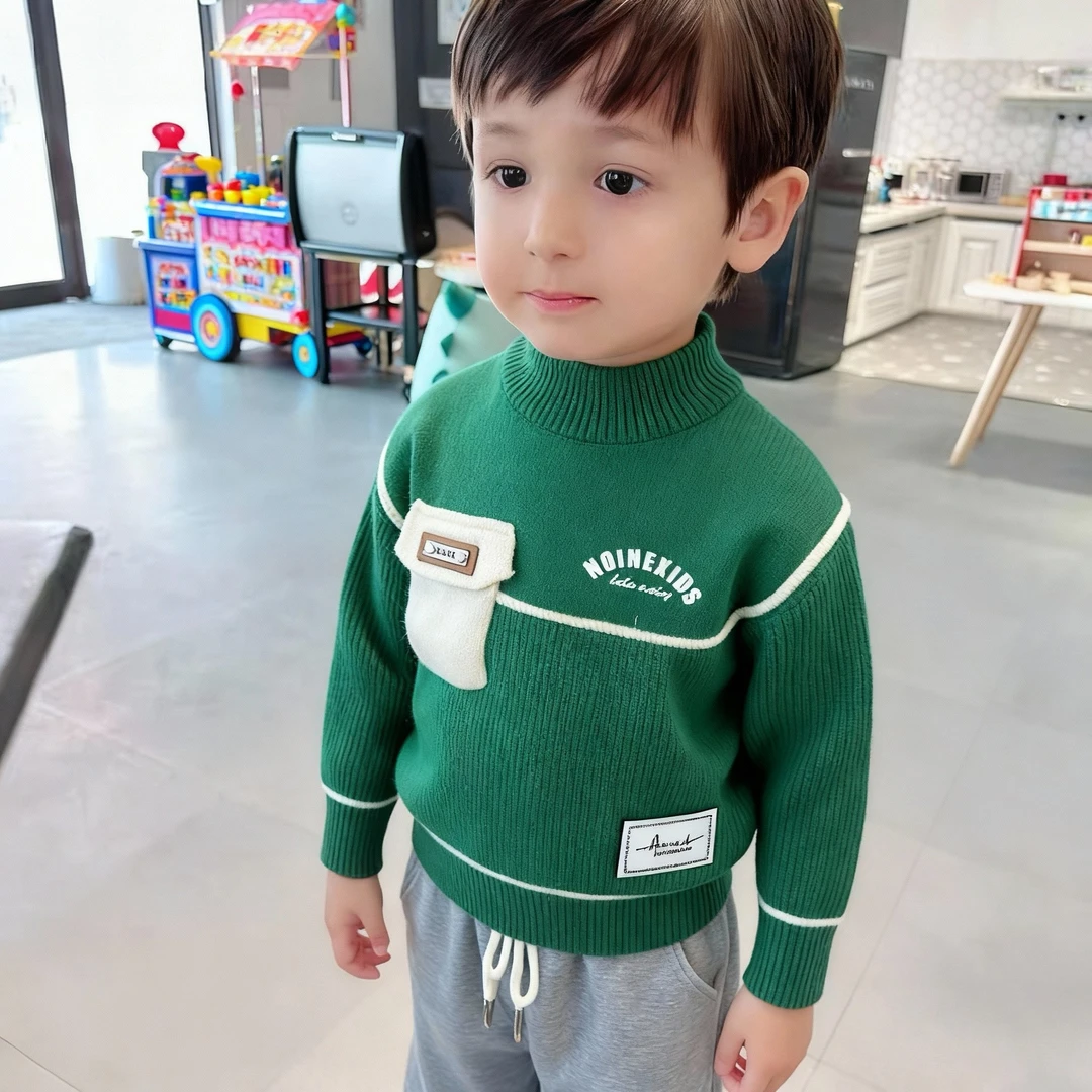 宝宝套头毛衣秋冬内穿男童加厚打底衫秋季针织衫婴幼儿卡通毛线衣