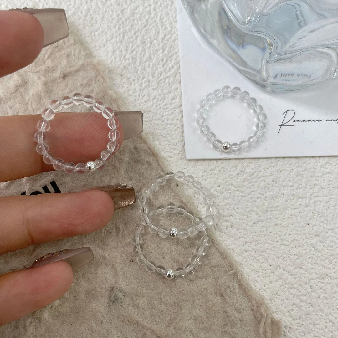 925银白水晶弹力戒指气质高级感百搭简约叠戴小众设计韩版