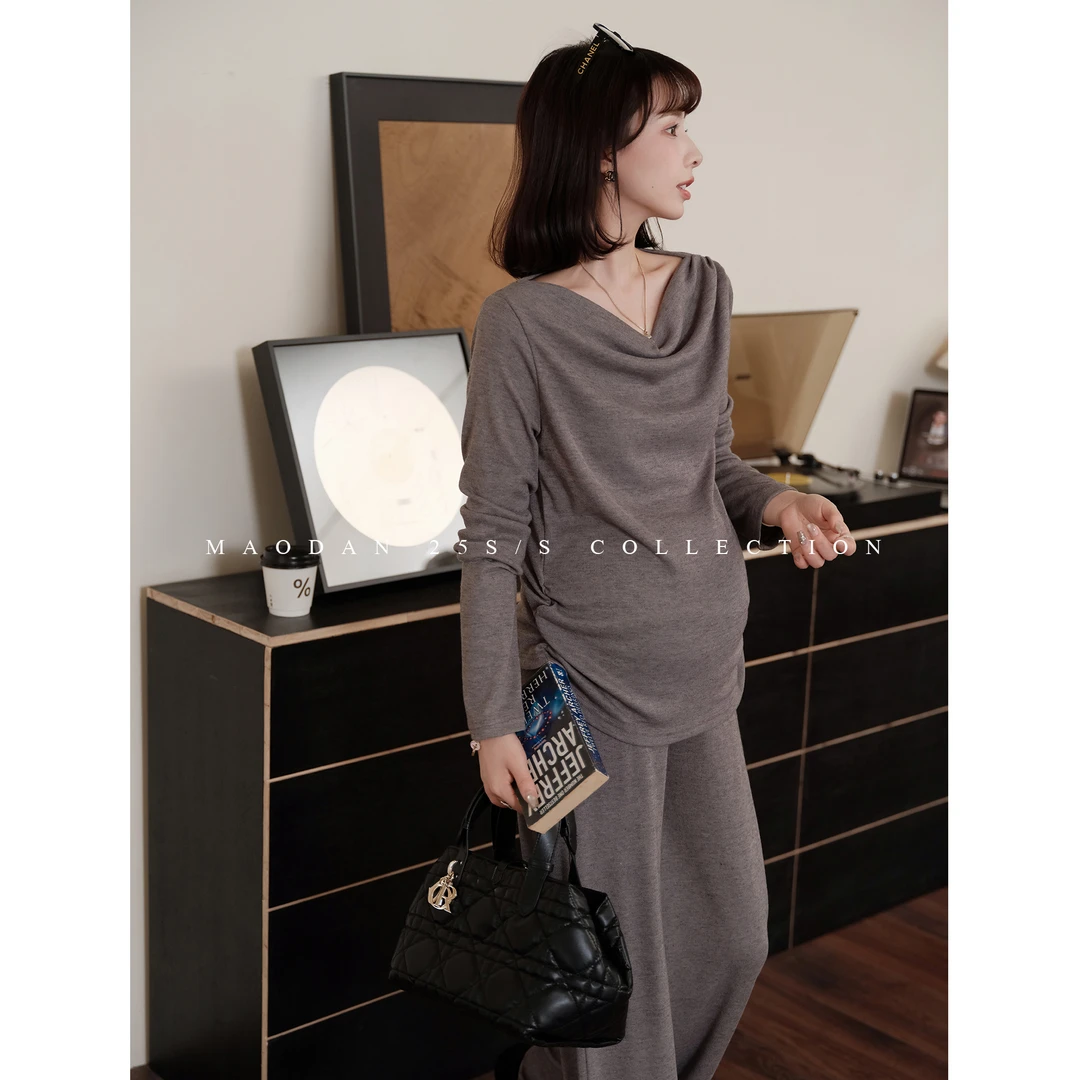 maodan/猫单清仓【简系女主】孕妇装春秋新款长裤套装2025新款直筒
