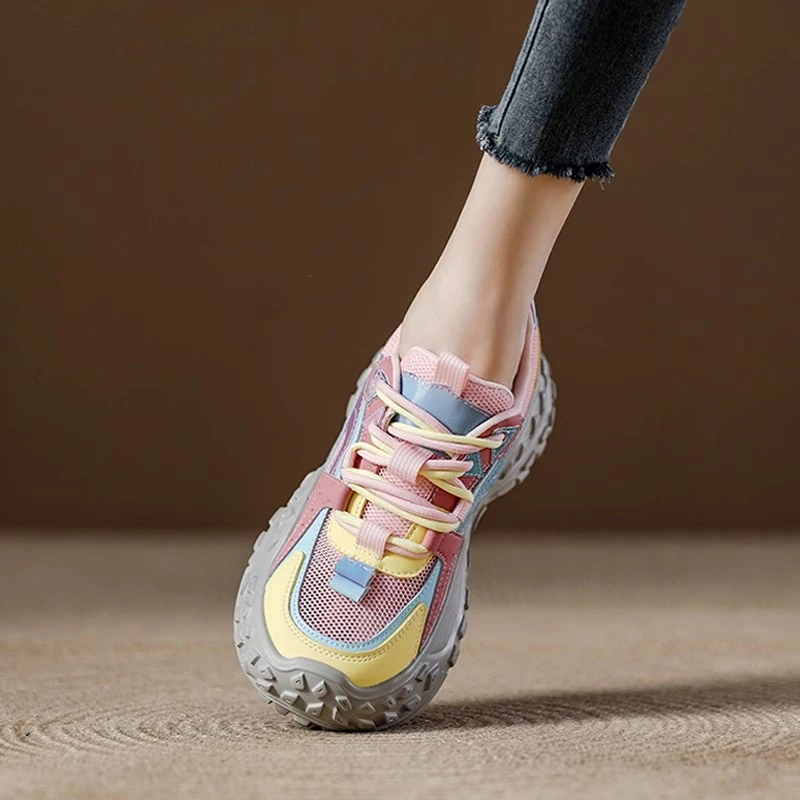 【JTG&SHOES 官方】秋季粉色单网老爹鞋女轻便休闲2025新款透气女鞋