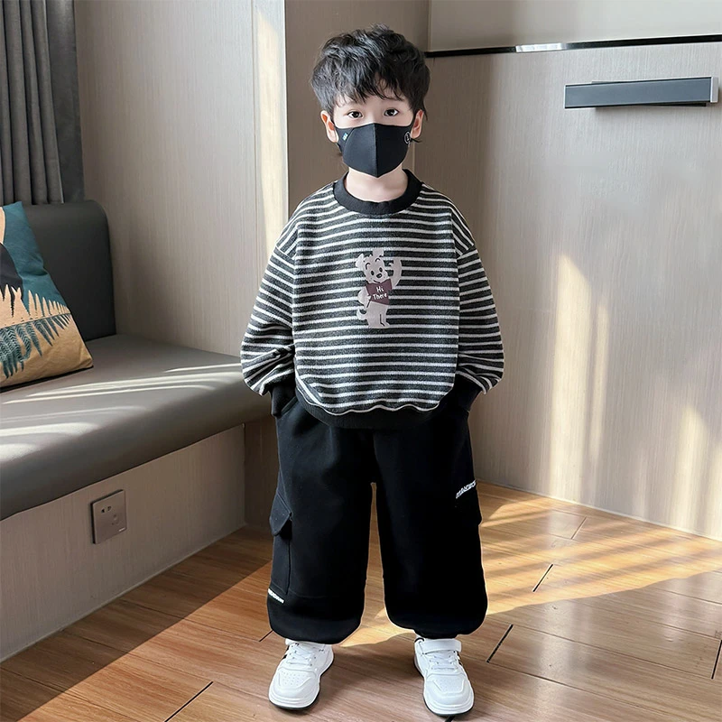 韩式儿童条纹卫衣2025秋季新款男童韩版休闲上衣洋气宝宝卡通印花