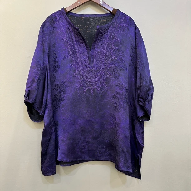 原创设计 时尚大码女装桑蚕丝刺绣宽松中袖香云纱衬衫33181