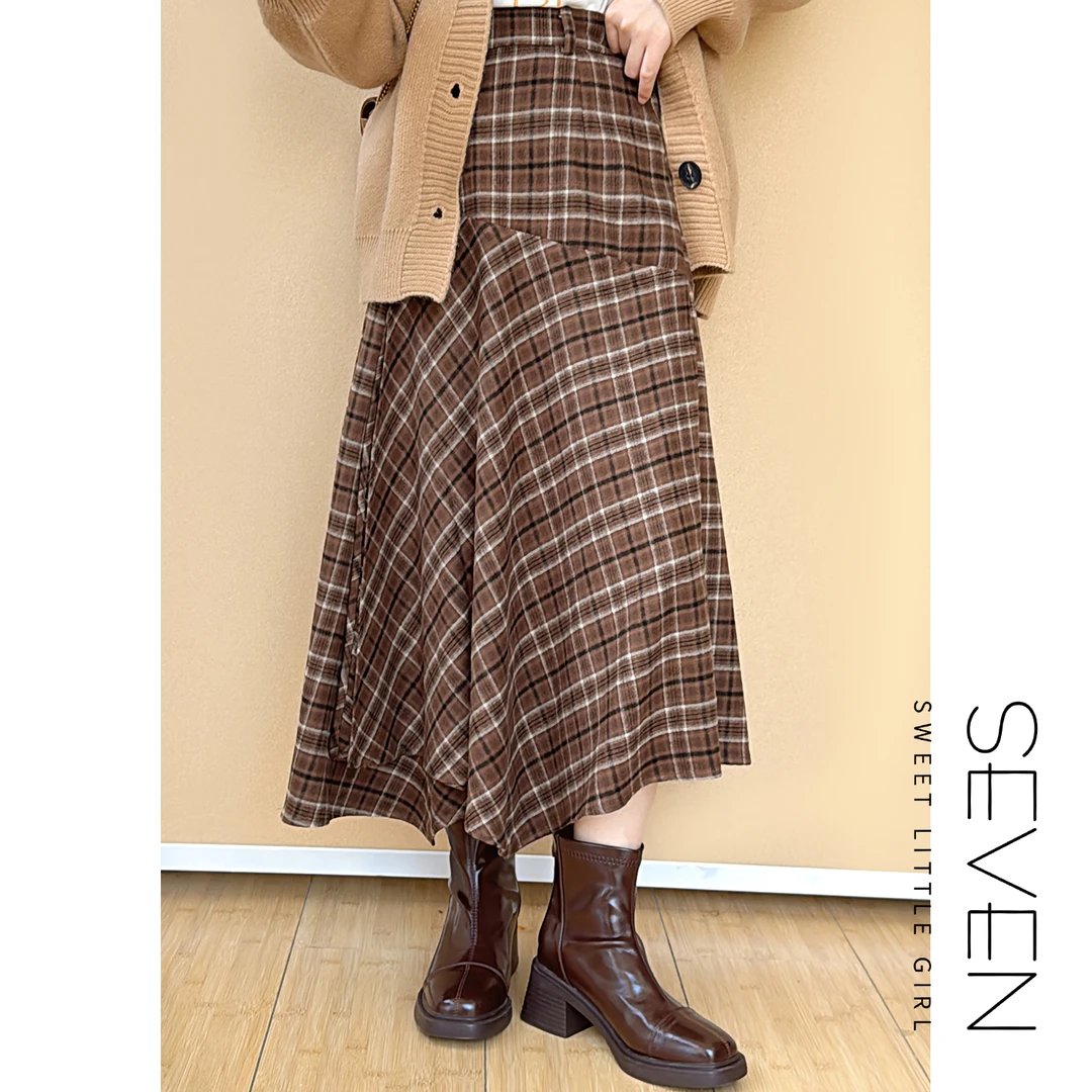 格纹趣事⑦七七146小个子设计感不规则复古格纹半身裙女新款小美说