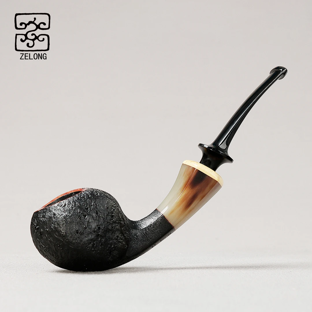 国师泽龙 SP签约斗师 喷砂双面鼓 牛角装饰圈 手工石楠木烟斗