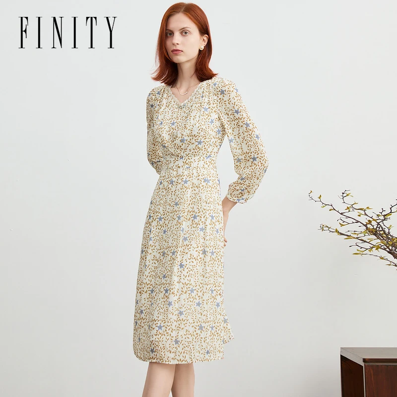 【粉丝专享】FINITY 新款气质印花法式收腰复古连衣裙 F21VCE12L6