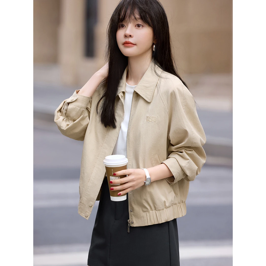 沫晗依美休闲宽松字母刺绣工装夹克2025秋季新款廓形短款外套4076