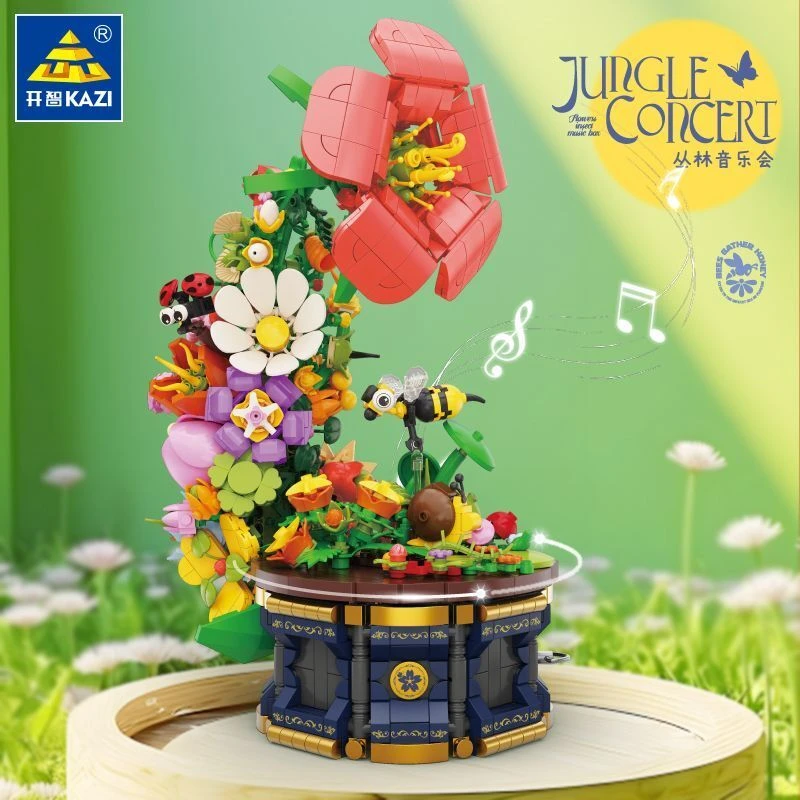 开智积木丛林音乐会音乐盒昆虫花儿童拼装玩具女拼图礼物