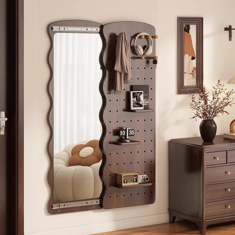 隐形推拉全身镜子木质洞洞板穿衣镜家用可关闭壁挂墙玄关试衣镜