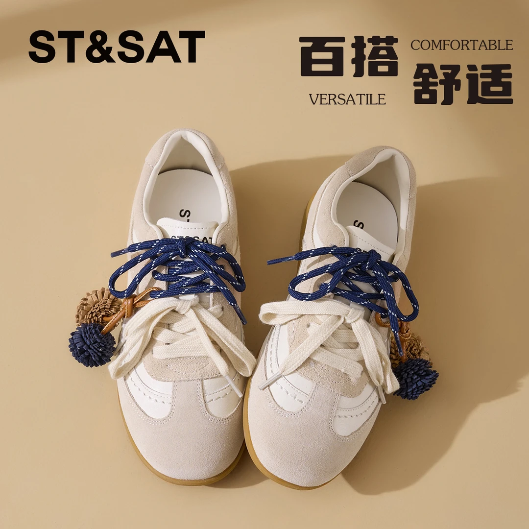 星期六个性平底轻质德训鞋女2025新款双鞋带小众设计高品质休闲鞋