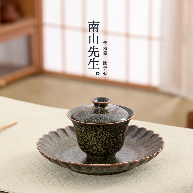 茶叶末盖碗花瓣壶承套组  厂官窑家用陶瓷中式大号复古