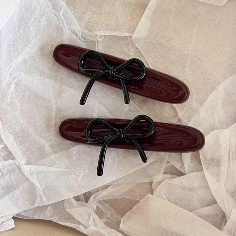 ins风安可拉红色黑色蝴蝶结刘海夹头饰发饰高级感前额侧边夹发卡