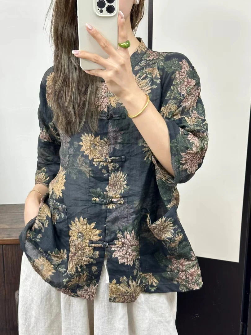 【小雨原创】3027苎麻新中式盘扣开衫（衣长65，胸围140）网红宽松复古