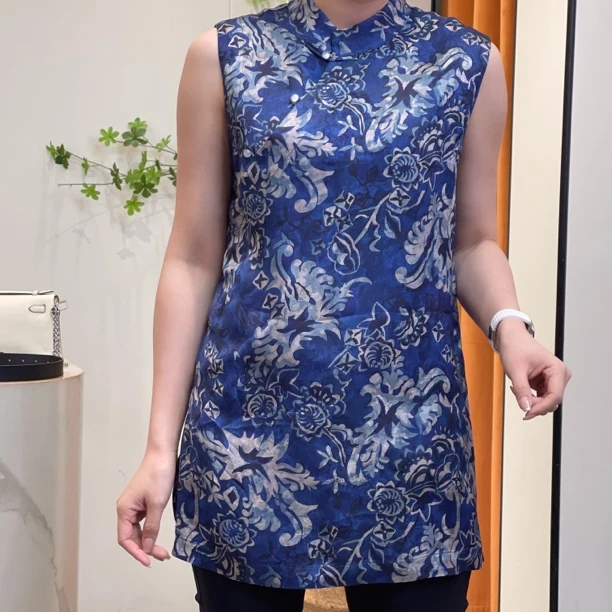 晶尚桑蚕丝香云纱青花瓷上衣定制设计感