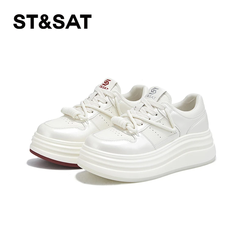 St&Sat/星期六小白鞋百搭女小个子厚底增高爆款板鞋面包鞋2025新