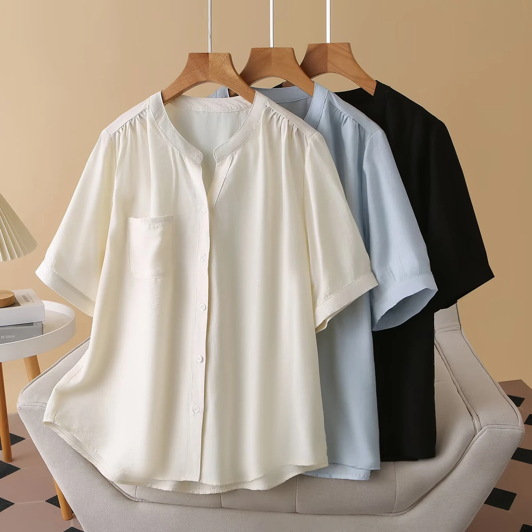 2025夏季新款女士大码纯色衬衫110-200宽松显瘦遮肉洋气时尚好穿