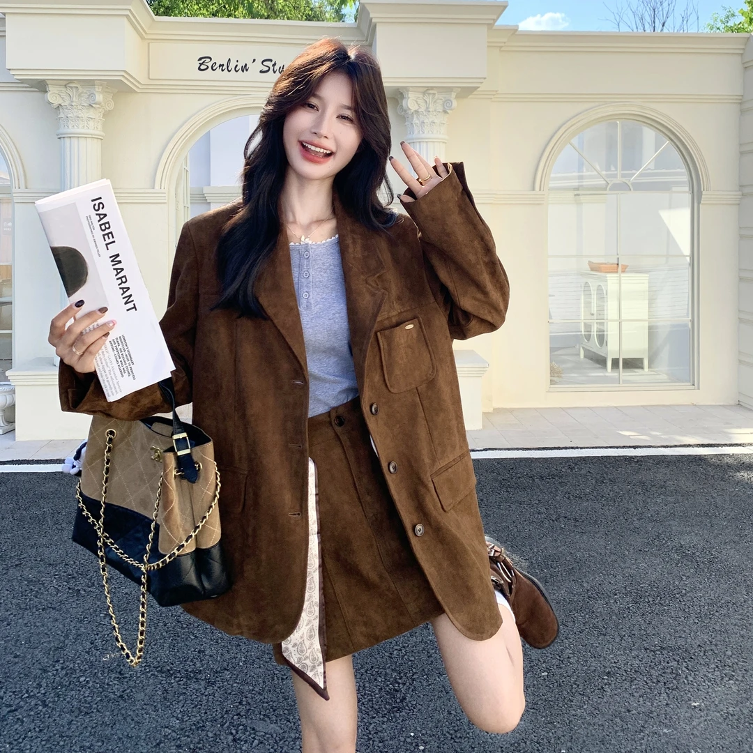 春秋韩版气质时尚秋冬西装套装短款外套短裙套高腰网红两件套女款