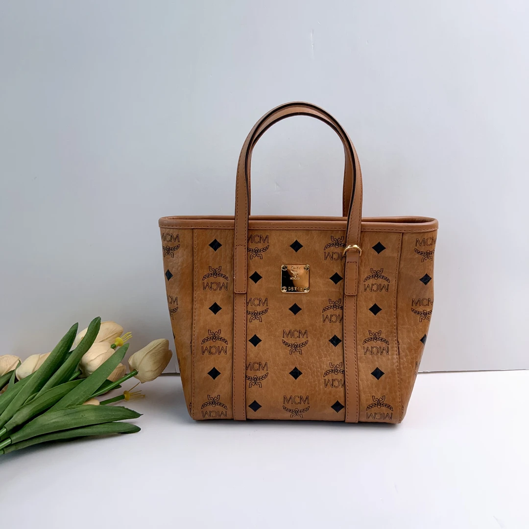 99新 MCM MCM干邑色小托特单肩包