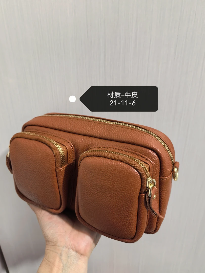 牛皮女包新款纯色斜挎包手机包百搭肩包复古休闲小众女包相机包