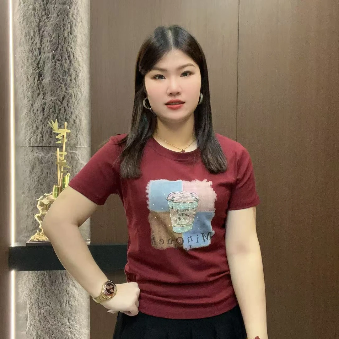 小鑫肝@现货浮力水杯图案烫钻撞色时尚百搭T恤 867