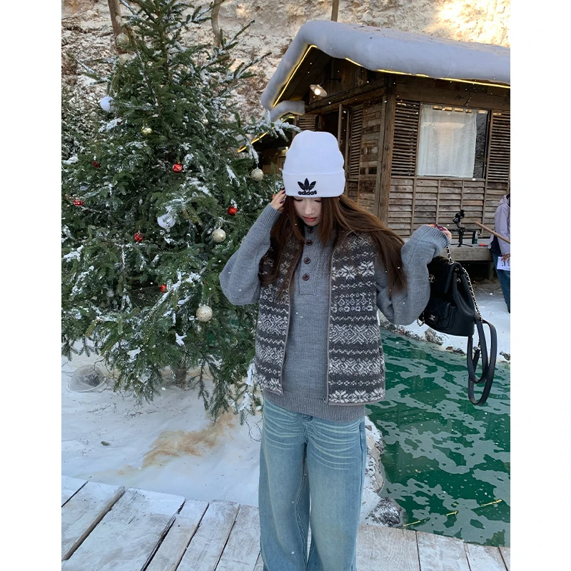 橘子树在哪儿美式复古费尔岛棉马甲背心女秋冬保暖加厚棉服外套