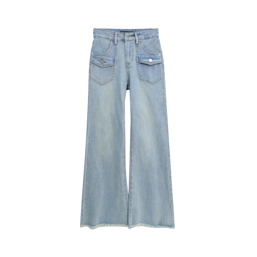 高腰直筒复古修身小众舒适微喇休闲裤C12050