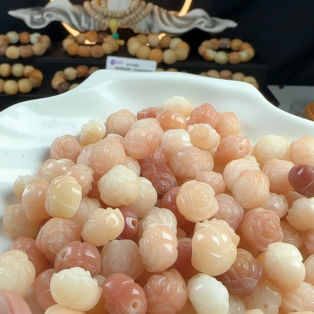 菩提根/象牙果手串卡12粉色山茶花20颗➕2颗