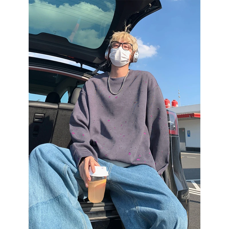 漆点星空长袖卫衣男春秋重磅复古休闲宽松简约ins设计感圆领上衣