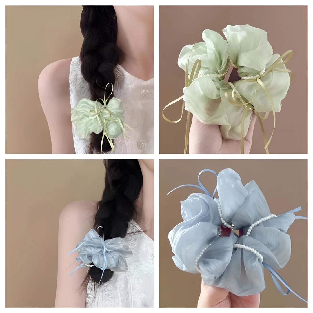 薄荷绿森系大肠发圈札头绳海边发绳皮筋蝴蝶结头饰麻花辫子发饰女