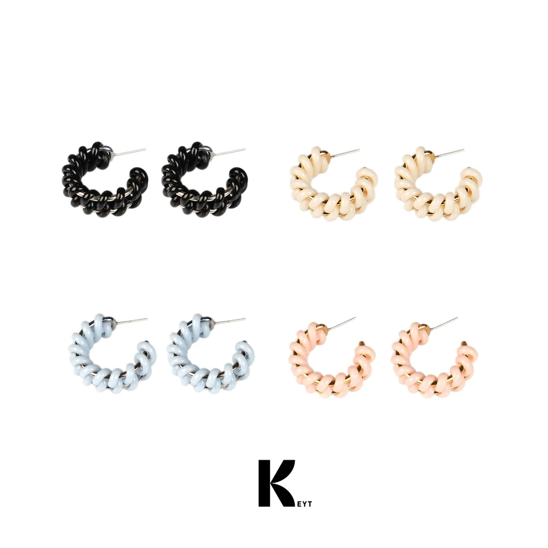 KEYT 铜合金耳饰 四色扭曲麻花耳圈A115