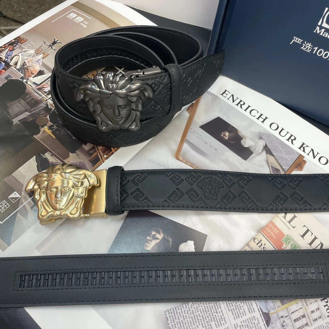 港品潮流休闲时尚百搭经典黑色牛皮腰带自动带自动扣男款真皮皮带