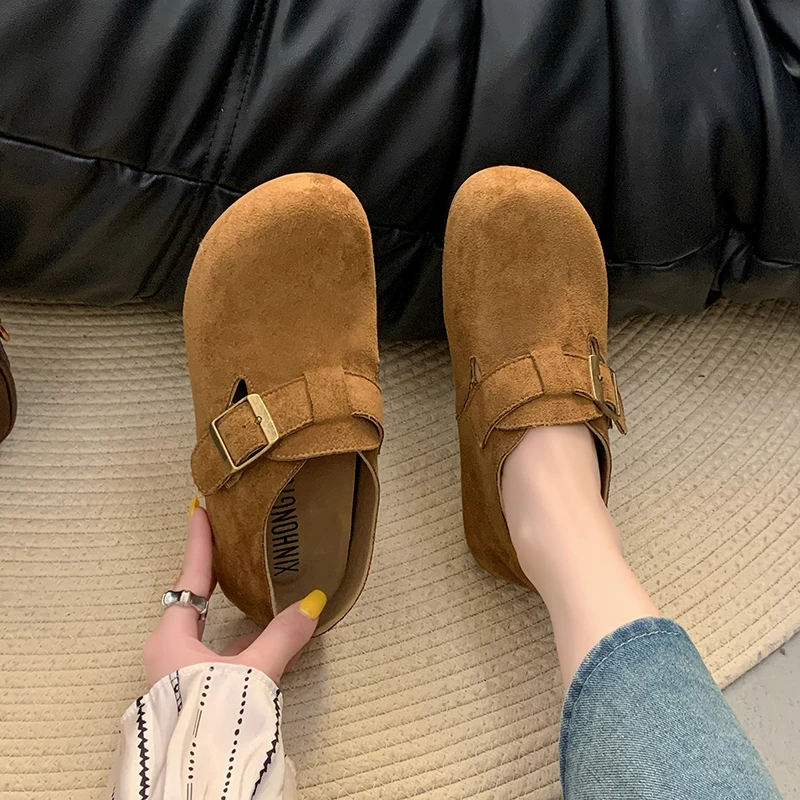 XHY【勃肯鞋】3公分一字扣韩版懒人鞋软底一脚蹬春秋平底百搭休闲