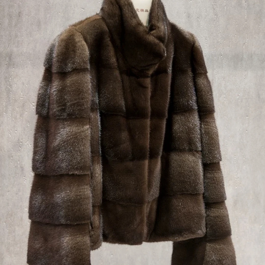 2025年新款进口紫金级水貂美拉德咖色系整貂冬季女士皮草外套短款