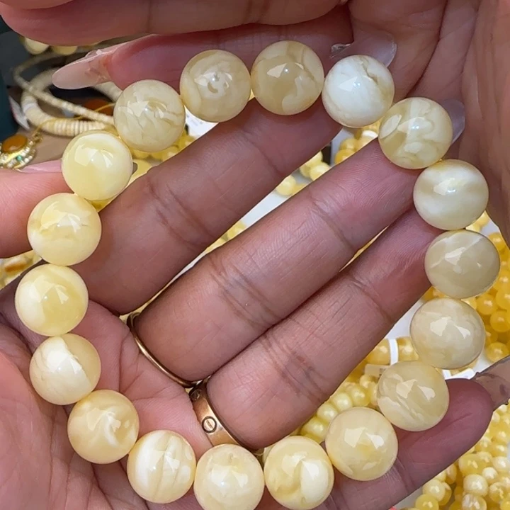 手链蜜蜡未镶嵌奶白妖花圆珠手串
