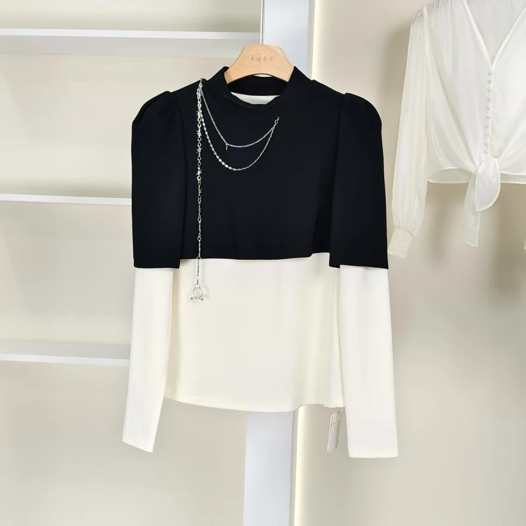 【麦笛11】50401101 （无配饰）拼接设计长袖针织衫春季女专柜撤柜