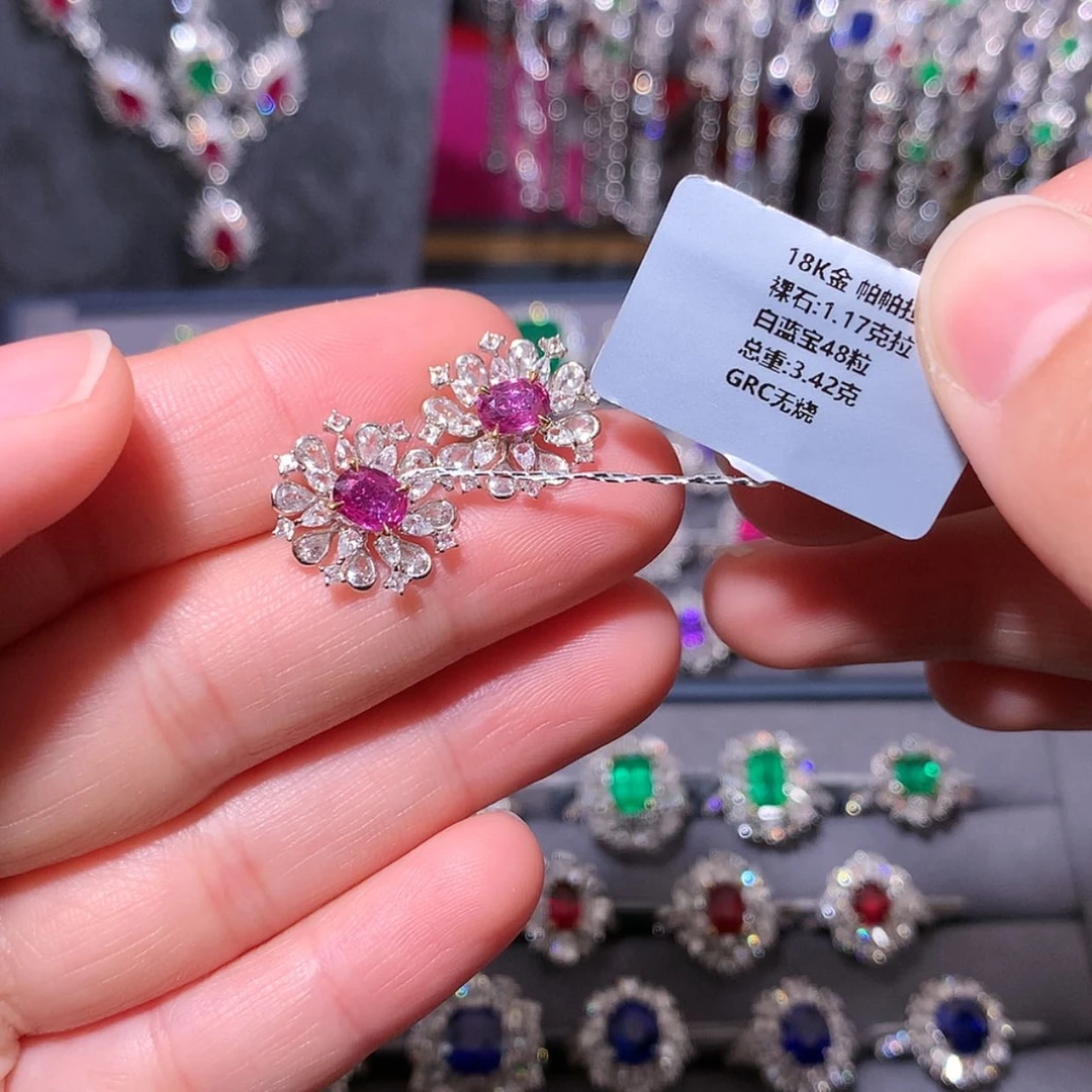 【闪购商品】彩色蓝宝石耳钉18K金镶嵌