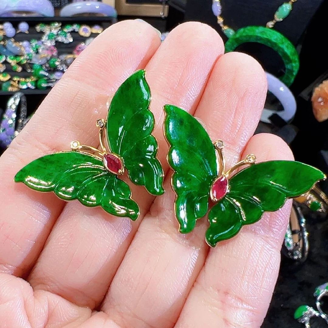 翡翠18K金镶嵌耳饰签收后24小时鉴赏期