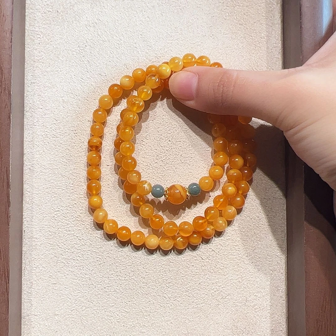 蜜蜡未镶嵌手链6.4mm蜜蜡手串