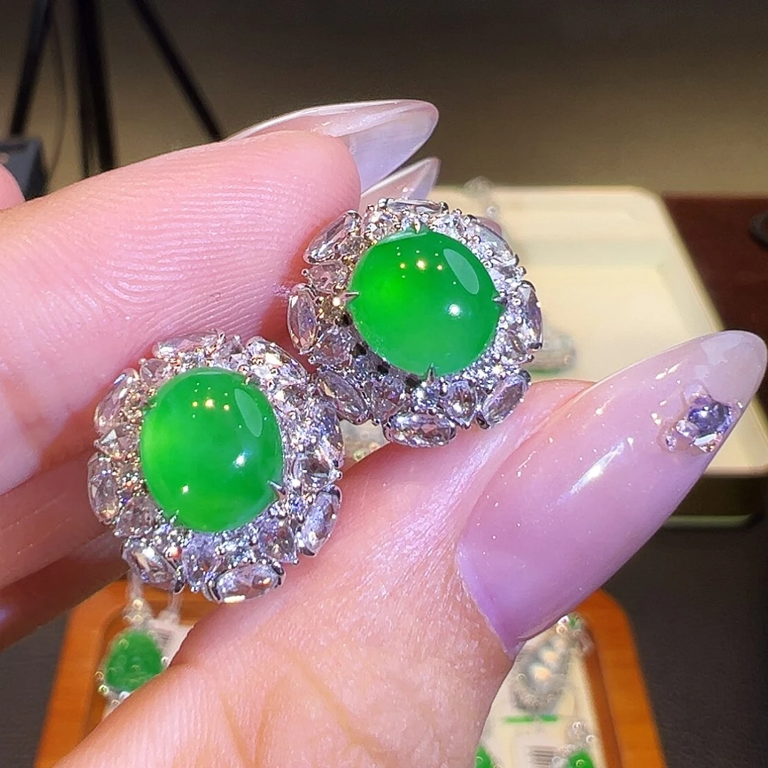 翡翠18K金镶嵌耳环翡翠