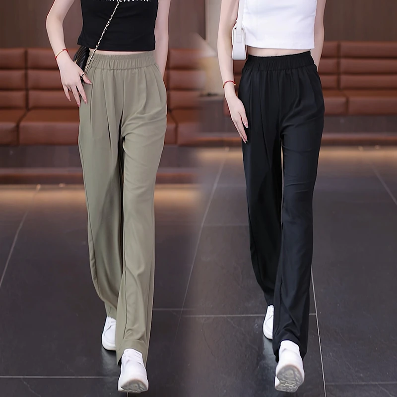冰丝凉窄版阔腿裤阔腿裤休闲裤雪纺裤高腰运动显瘦薄款直筒裤夏季