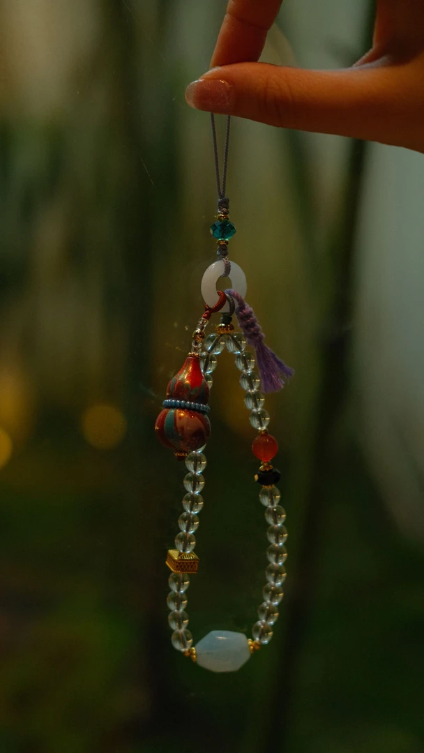 非金属木质手链 夏[5511]-白色水晶手机挂