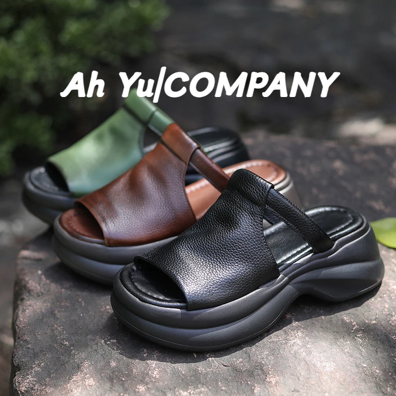 头层牛皮复古手工真皮厚底拖鞋女2025夏季新款外穿轻便一字凉拖鞋