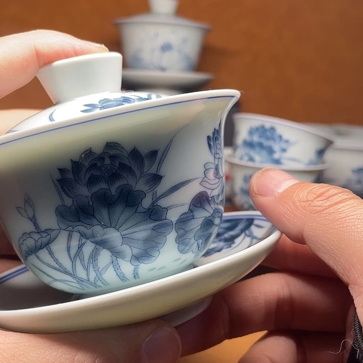 来***鱼复古荷花盖碗160毫升的