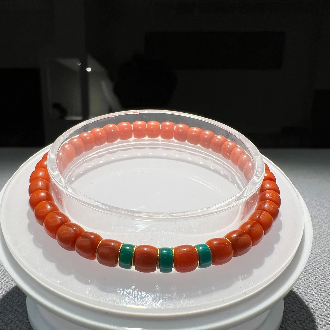 18k金绿松南红直切手串 珠径5-5.5mm 金约0.2g 手围15cm