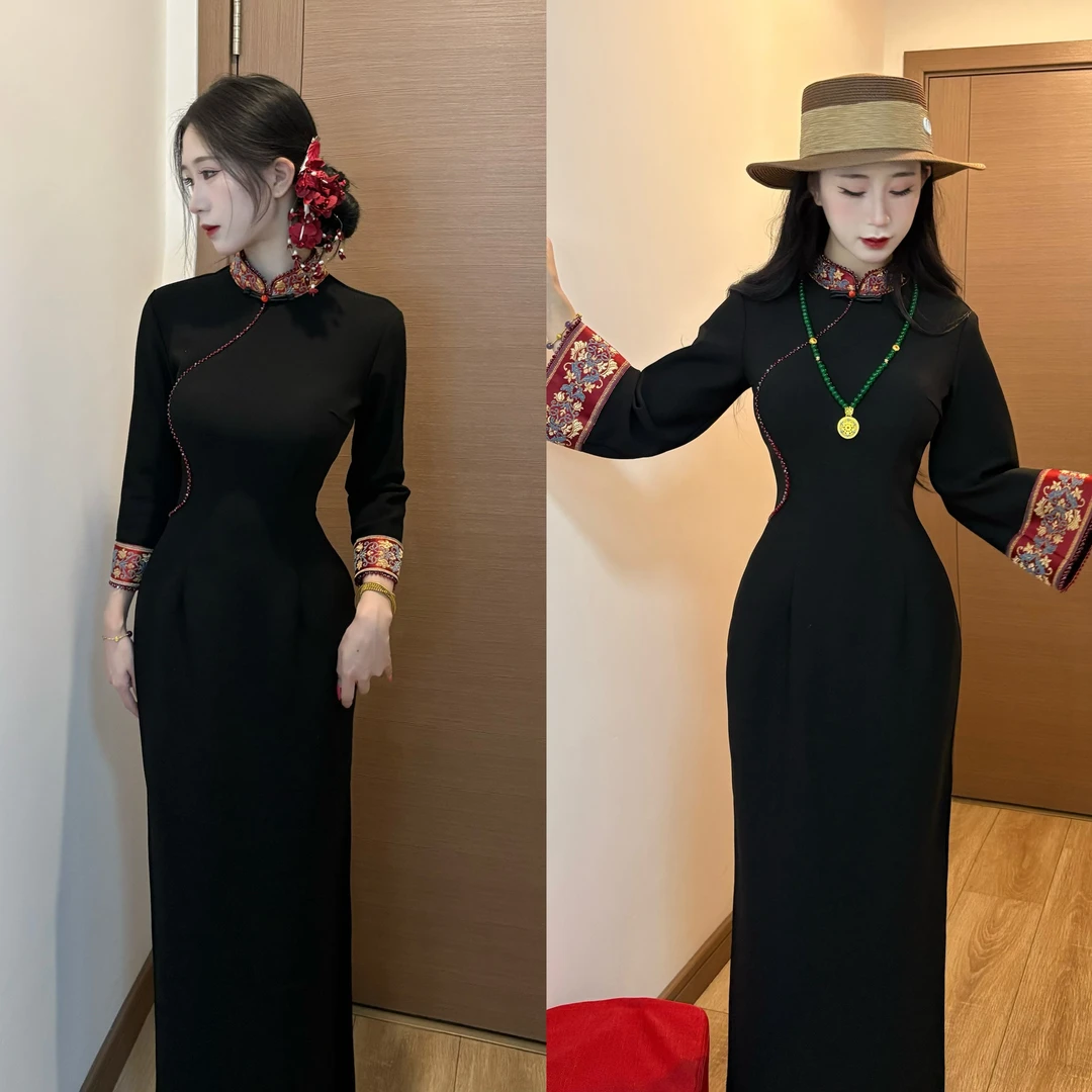 LHMknk1画报夫人原创自制贵气复古显瘦秋季新中式旗袍 故红秋红