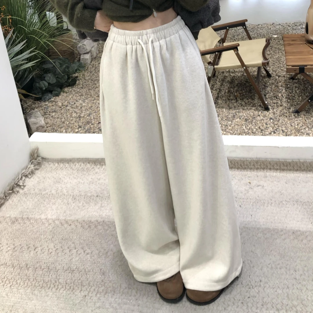 慵懒松弛感 韩系高级感显瘦百搭2025厚绒里宽松垂感阔腿休闲裤女