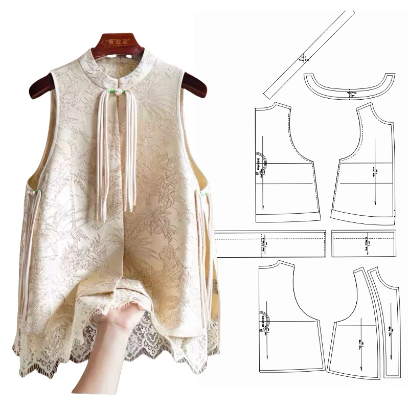 布期而制049纸样中式马甲背心女国潮风盘扣上做衣服服装裁剪图纸