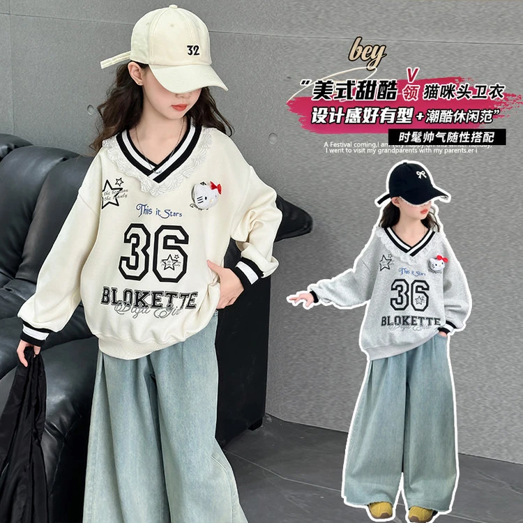 【丫丫童品】2025春季新款女大童女童字母卫衣-A213